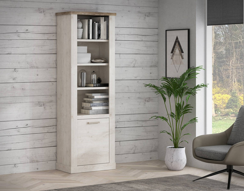 Regal DURO Bücherregal 1 Tür 3 offene Fächer Pinie weiß antik