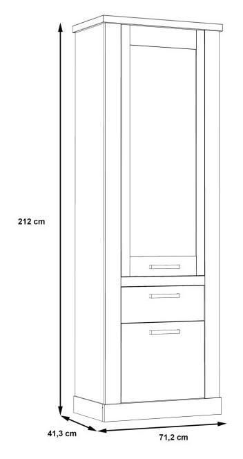 Vitrine DURO 2 Türen 1 Schublade Schrank mit Glastür Pinie weiß antik