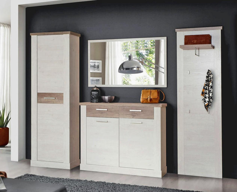 Garderobe Duro Komplettset Dekor in Pinia weiß und Eiche antik