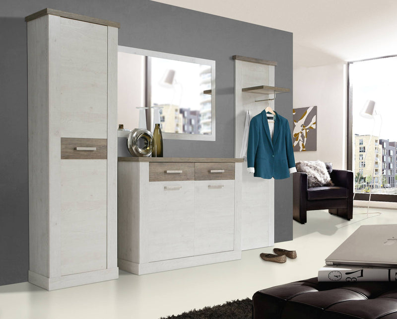 Garderobe DURO 4-tlg. Komplett-Set Pinie weiß Absetzungen Eiche Antik