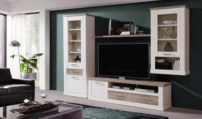 Wohnzimmerschrank DURO Set 4-tlg Optik Pinie weiß antik