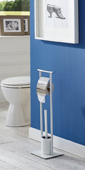 Haku WC-Garnitur freistehend mit Toilettenbürste aus Stahlrohr, weiß-chrom