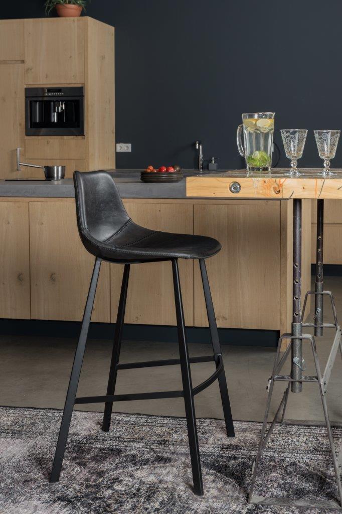 Barhocker FRANKY Kunstleder Vintage schwarz von DutchBone