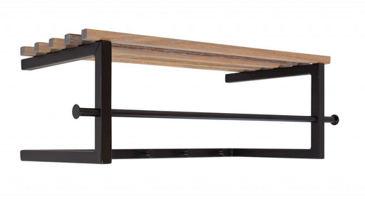 Garderobe Wandgarderobe MARCO mit Hutablage in Gesamtansicht, Eichenholz natur auf schwarzem Stahlgestell.