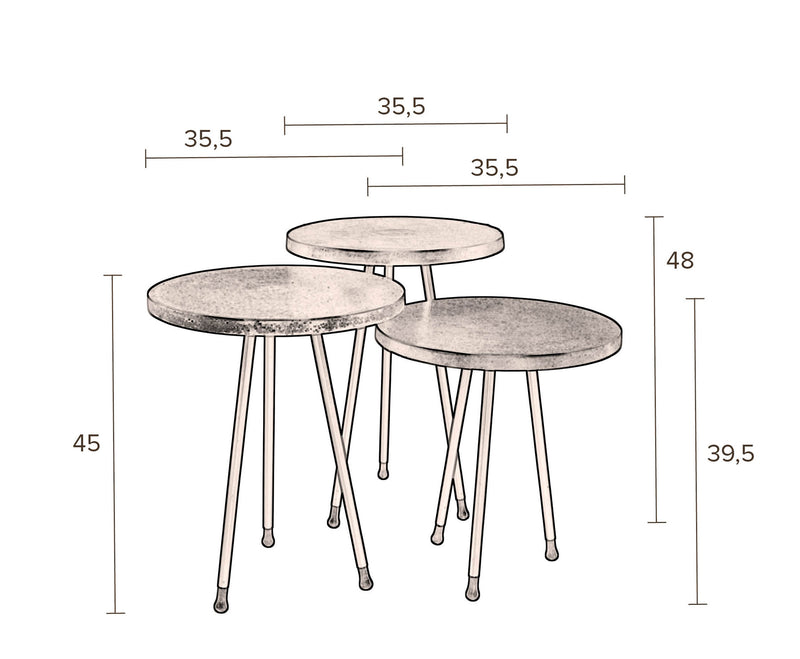 Beistelltisch ALIM 3er-Set Messing Eisen Kupfer Antik von DutchBone