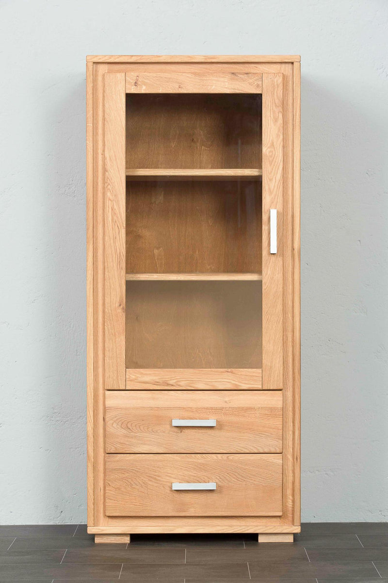 Mini Vitrine Basel 1-türig links - Wildeiche Massivholz geölt