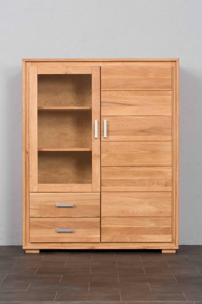 Highboard Vitrine Basel 2-türig Wildeiche Massivholz geölt/gewachst