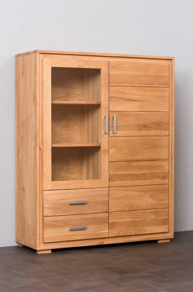 Highboard Vitrine Basel 2-türig Wildeiche Massivholz geölt/gewachst