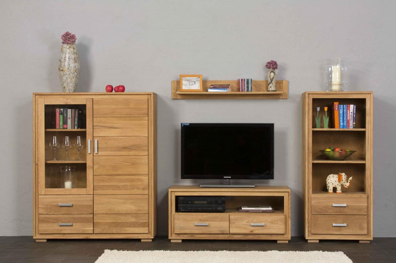 Regal Basel 139 cm 2 Schubläden - Wildeiche Massivholz geölt/gewachst
