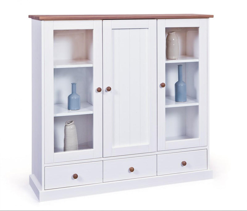 Vitrine Westerland 3-türig im Landhausstil - Massivholz