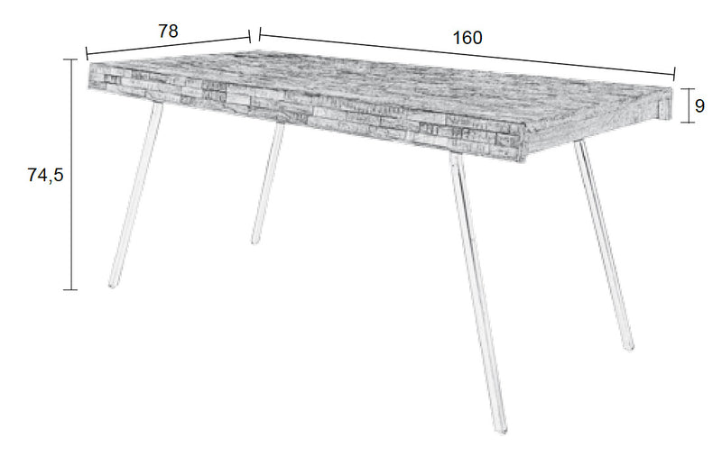 Design Esstisch SURI 160 x 78 cm Platte recycled Teak