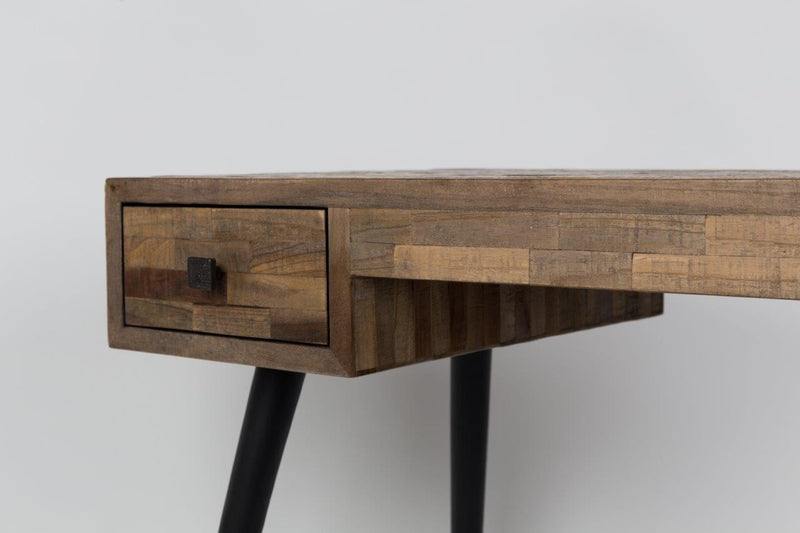 Schreibtisch LEO Platte recycled Teak mit 2 Schubläden