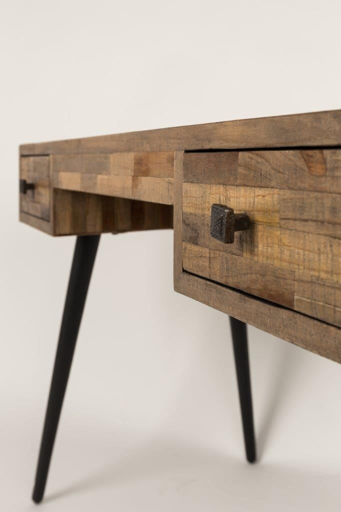 Schreibtisch LEO Platte recycled Teak mit 2 Schubläden