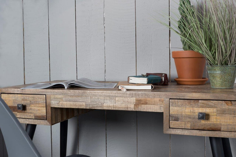 Schreibtisch LEO Platte recycled Teak mit 2 Schubläden