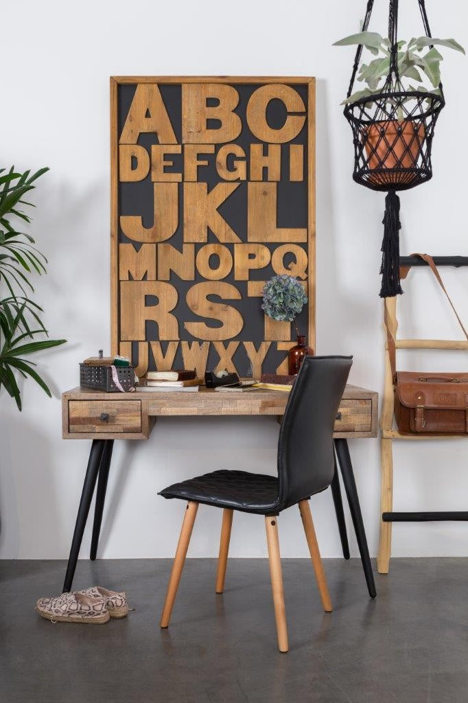 Schreibtisch LEO Platte recycled Teak mit 2 Schubläden