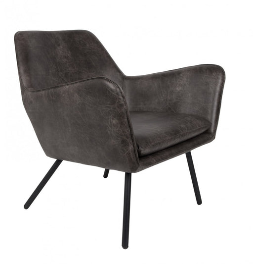 Retro Sessel BON in Dunkelgrau mit geschwungener Rückenlehne und schwarzen Holzbeinen in Gesamtansicht.
