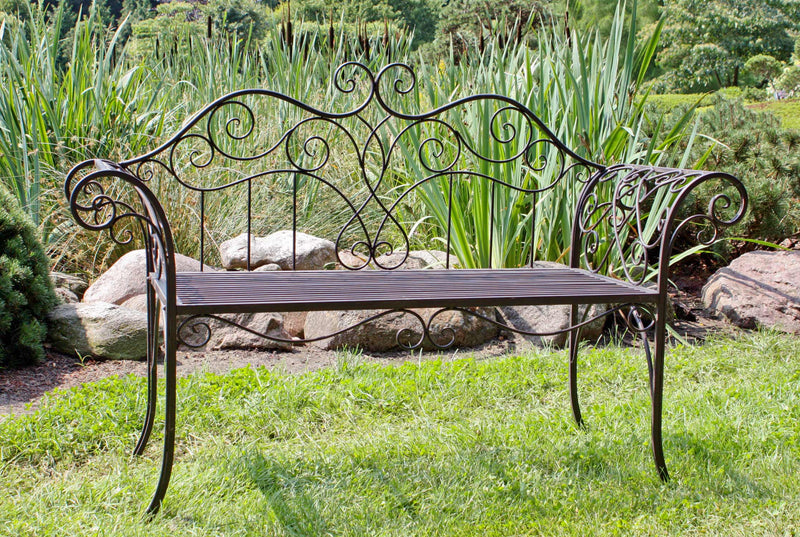 Gartenbank SELENE Metallbank 2-sitzig mit Armlehne dunkelbraun