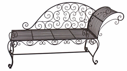 Gartenbank LEMINGTON Liegebank Chaiselongue in Seitenansicht mit geschwungener Rückenlehne und hochklappbarer Armlehne.