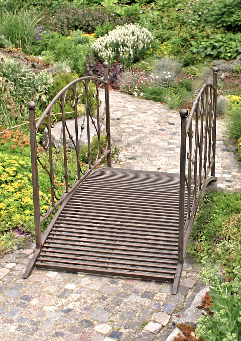 Gartenbrücke DUKONO Teichbrücke aus Metall dunkelbraun lackiert
