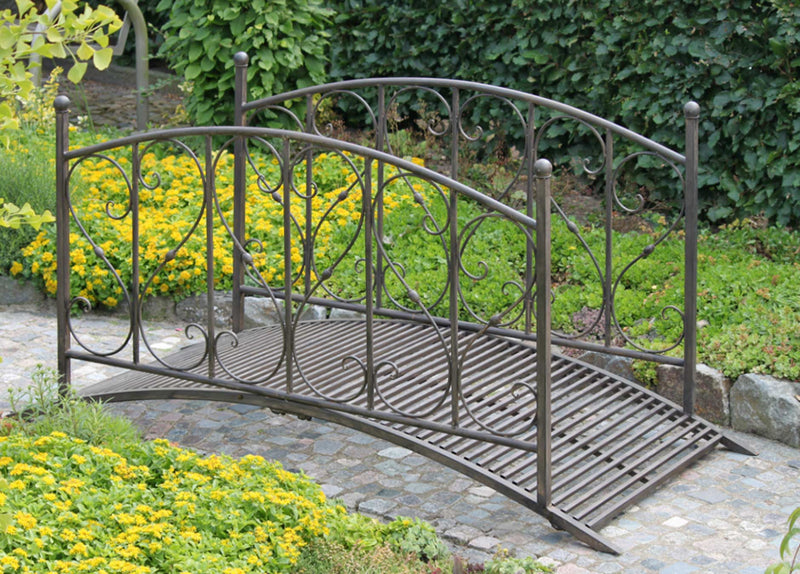 Gartenbrücke DUKONO Teichbrücke aus Metall dunkelbraun lackiert
