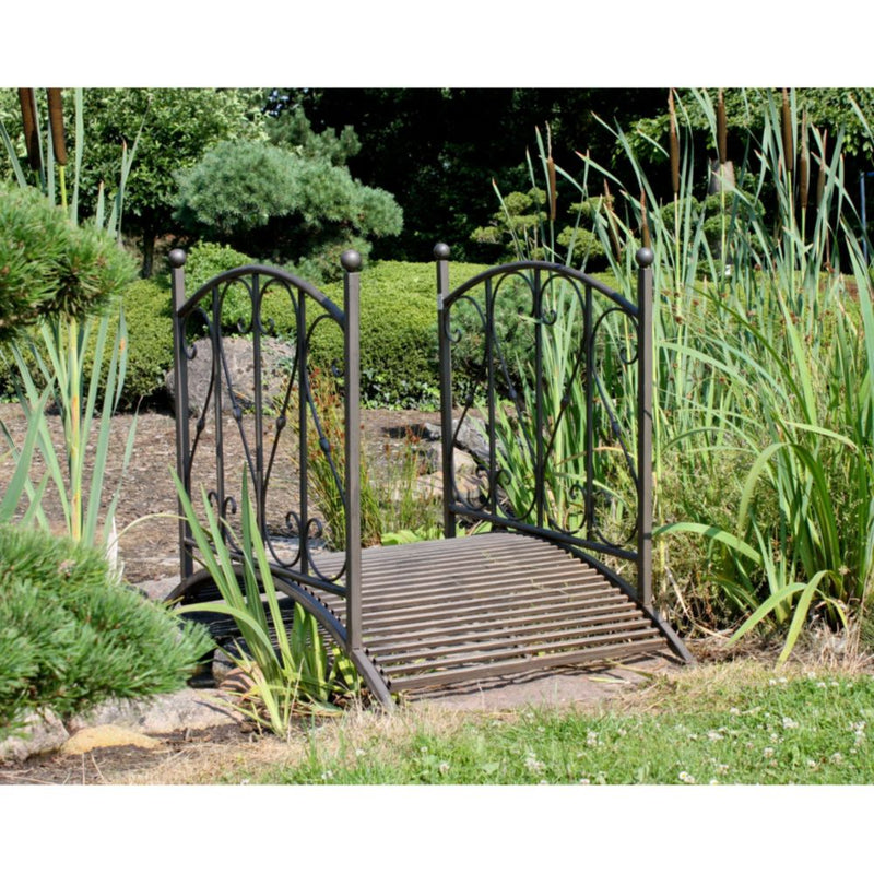 Gartenbrücke TAUPO Teichbrücke aus Stahl dunkelbraun lackiert