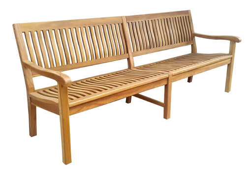 Stabile XXL Gartenbank Kingsbury mit Armlehne 200 cm in Premium Teak, Gesamtansicht mit Holzlattensitz.