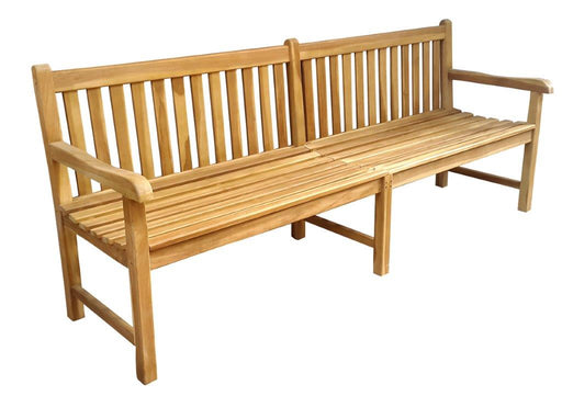 Gartenbank Picadelly 200 cm in Premium Teak mit Armlehne und vertikalem Spindelrücken, Seitenansicht.