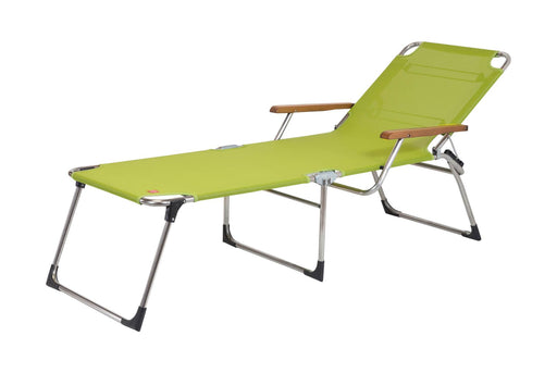 Sonnenliege Amigo 40 Plus mit Armlehne in Pistazie, Aluminium-Gestell mit verstellbarer Rückenlehne, Gesamtansicht.