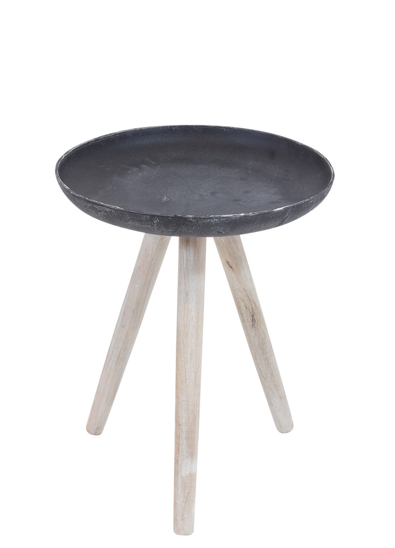 Beistelltisch SAND CASTED 35 cm Metall Platte Beine Holz