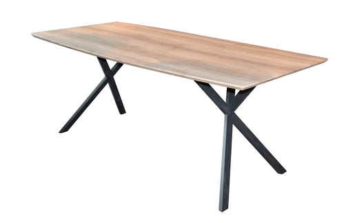 Esstisch HENK 160 x 90 cm mit rechteckiger Tischplatte in 3D-Eiche Antik-Effekt und schwarzem X-Gestell, Gesamtansicht.