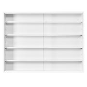 Sammlervitrine COMPILATI Weiß mit fünf horizontalen Fachböden und zweiteiliger Glasschiebetür in Gesamtansicht.