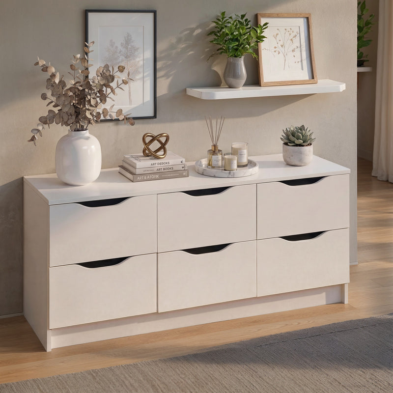 Kommode WESTPHALEN 6-B Weiß mit 6 Schubladen, 122x40x50 cm