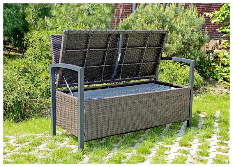 Gartenbank Truhenbank FERRARA Aluminium und Polygeflecht Coffee