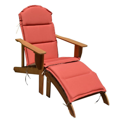 Sessel Gartensessel HARPER mit Wendeauflage in Holz mit ausziehbarer roter Polsterauflage, Gesamtansicht von vorne.