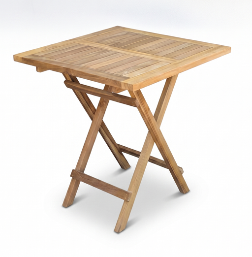 Klapptisch Gartentisch 60 x 60 cm in Premium Teak mit quadratischer Platte und eingeklapptem X-Gestell.
