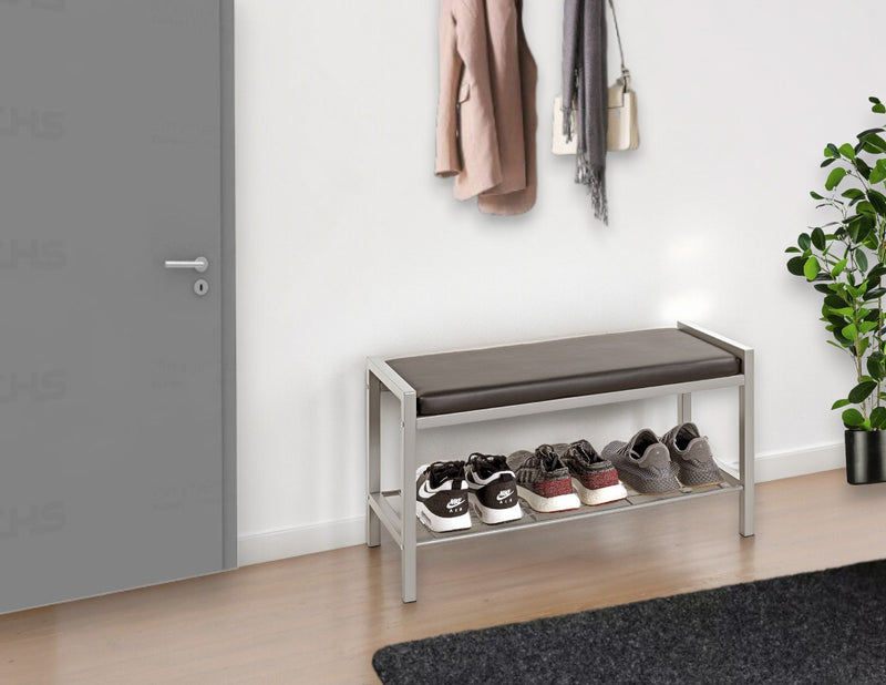 Schuhbank mit gepolstertem Sitz, Stahlrohr alu-schwarz – Ansicht 3
