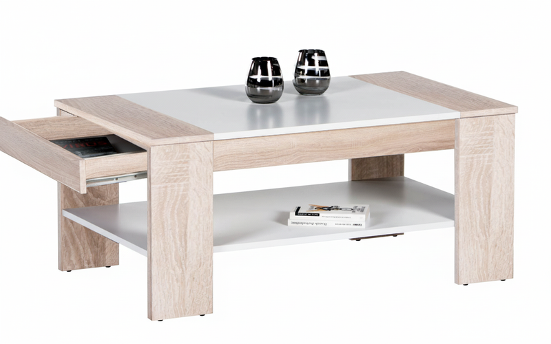 Couchtisch FINLEY PLUS 100 x 58 , Sonoma Eiche / Weiß