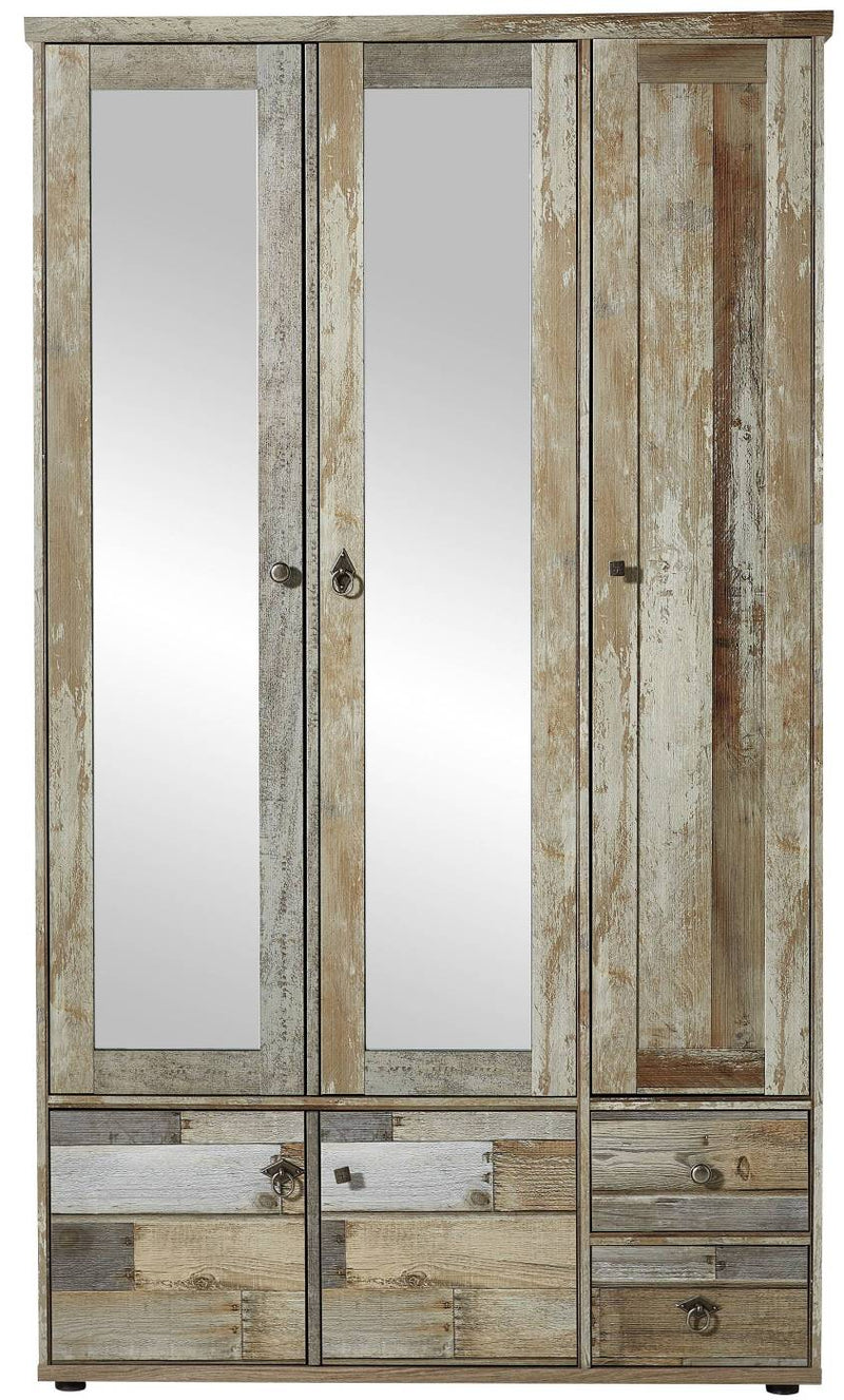 Garderobenschrank BONANZA 3-türig mit Spiegel - Driftwood Nachbildung