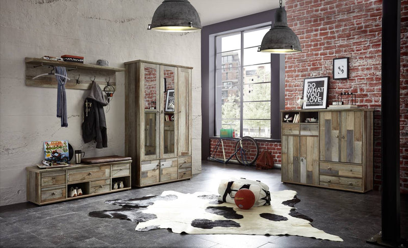 Garderobenschrank BONANZA 3-türig mit Spiegel - Driftwood Nachbildung