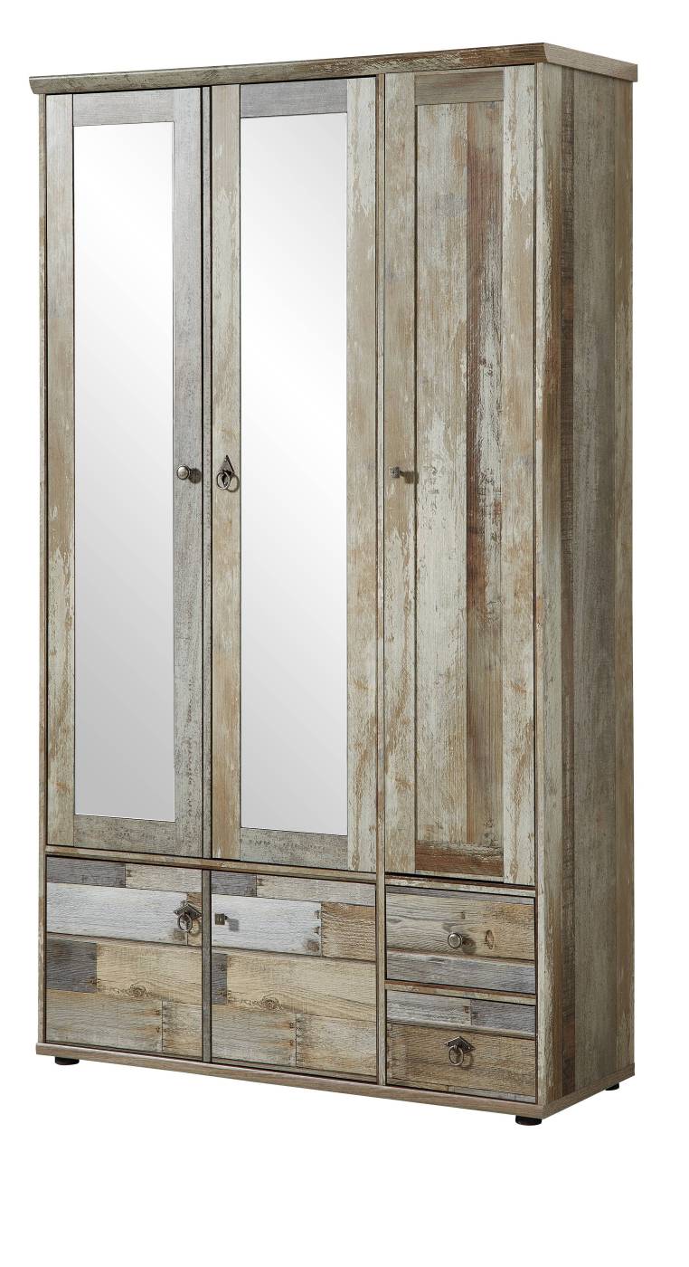 Garderobenschrank BONANZA 3-türig mit Spiegel - Driftwood Nachbildung