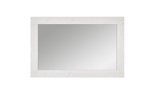 Spiegel ANTWERPEN 100 x 65 cm Lärche weiß Nachbildung in Gesamtansicht mit horizontalem Rahmen.