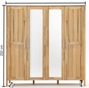 Kleiderschrank YLVA 4 Türen Holzfüllungen und Spiegel Kernbuche geölt
