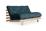 Schlafsofa ROOTS 140 cm Polster PETROL BLUE Klappgestell Kiefer