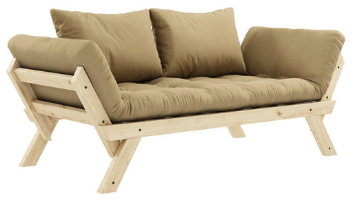 Schlafsofa BEBOP mit Kiefer-Holzgestell und beige Polsterung in Gesamtansicht von vorne.