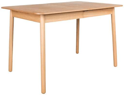Esstisch GLIMPS von ZUIVER 120 x 80 ausziehbar, Gesamtansicht mit rechteckiger Platte in Natur.