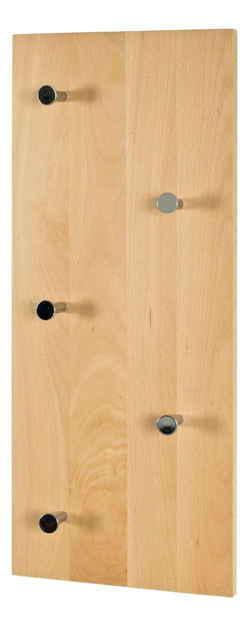 Haku Wandgarderobe aus Massivholz Buche mit 5 Chromhaken für den Flur