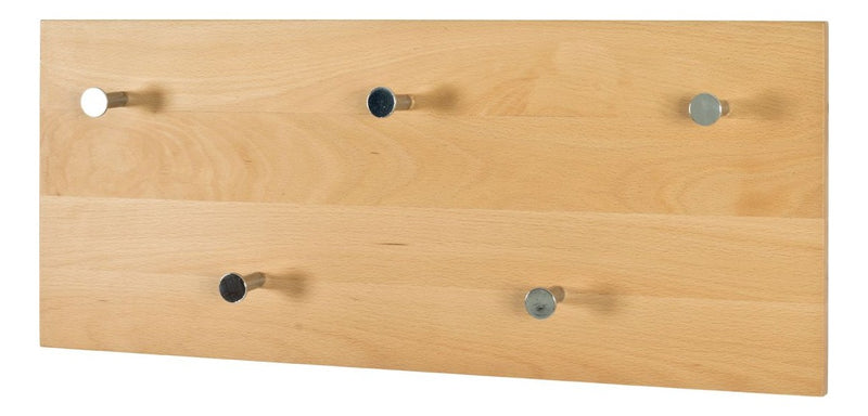 Haku Wandgarderobe aus Massivholz Buche mit 5 Chromhaken für den Flur