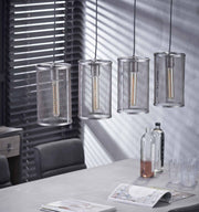 Pendelleuchte Hängeleuchte FOUR mit 4 Schirmen Silber Antik Look