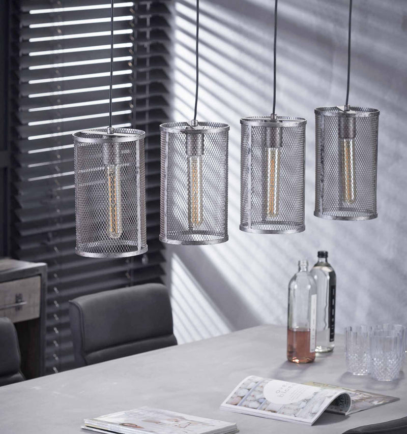 Pendelleuchte Hängeleuchte FOUR mit 4 Schirmen Silber Antik Look
