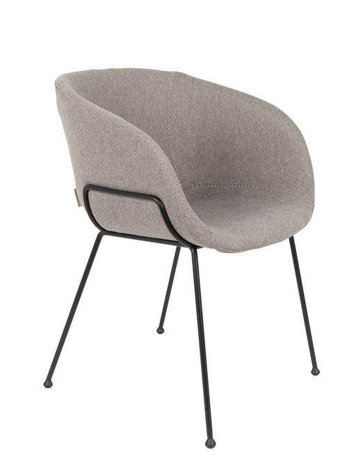 Esszimmerstuhl FESTON mit grauem Filzoptik-Bezug und schwarzem Metallgestell in Gesamtansicht.